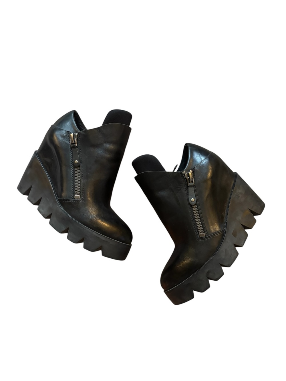 ASH Women's Roxane Wedge Leather Booties Black Double Zipper Size EU 39/US 8.5-9